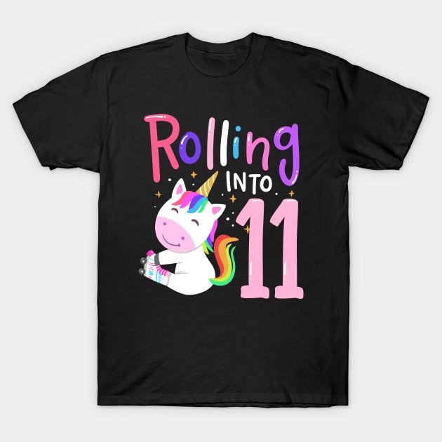 11th Birthday Unicorn Roller Skate T-Shirt by KAWAIITEE